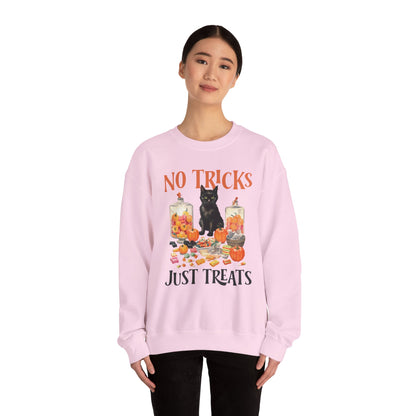 No Tricks Just Treats Sweatshirt Vintage 1950s Halloween Sweater Halloween Party Sweatshirt Retro Halloween Fall Sweater Funny Cat Lover