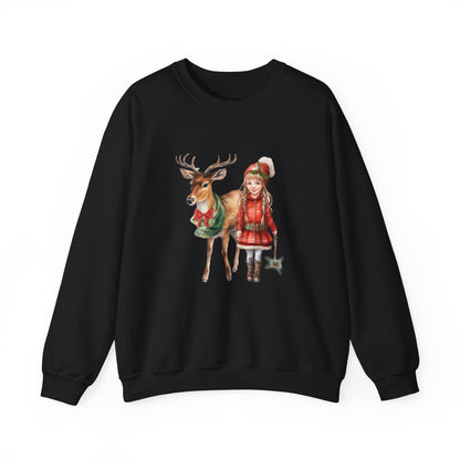 Vintage Reindeer Christmas Sweatshirt 50s Vintage Graphic Tee Vintage Retro Christmas Sweater 1950s Girl and Reindeer Sweat Rudolph Crewneck