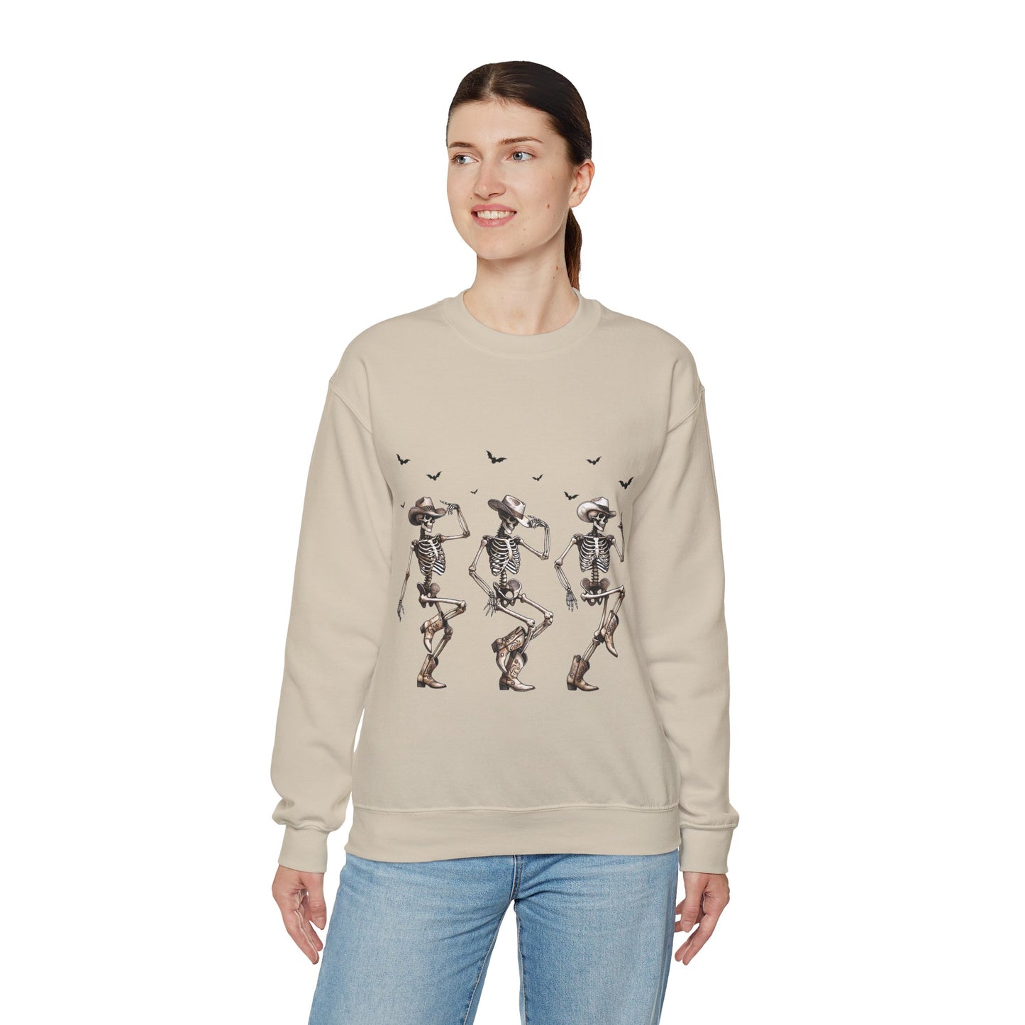 Dancing Skeleton Cowboys Sweatshirt Western Halloween Sweater Line Dancing Skeletons with Boots Cowgirls Pullover Sweater Cowboys Fall Gift