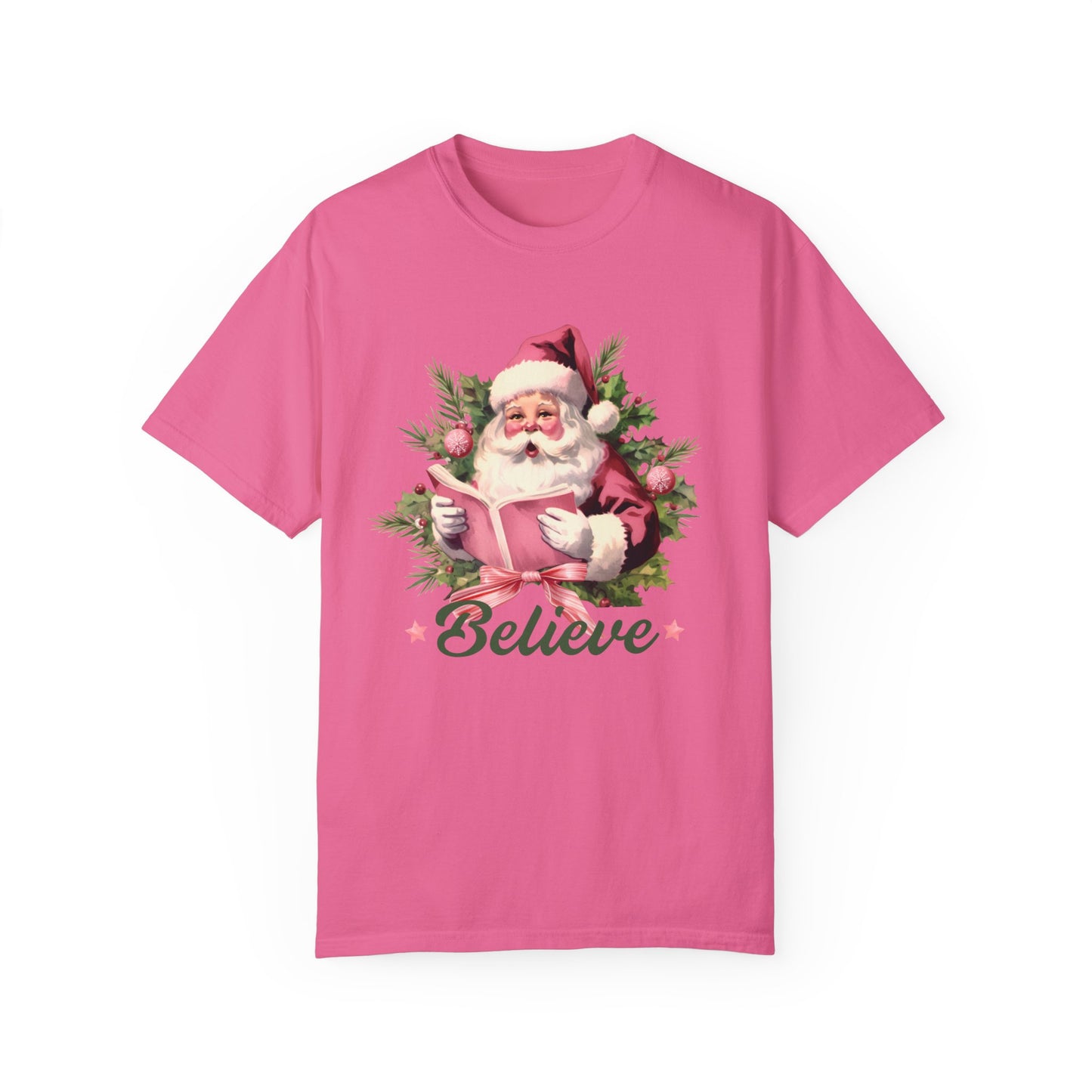 Comfort Colors® Believe Christmas Shirt 1950s Vintage Pink Santa Tshirt Vintage Christmas Believe T-shirt Retro Christmas Party Tee Believe