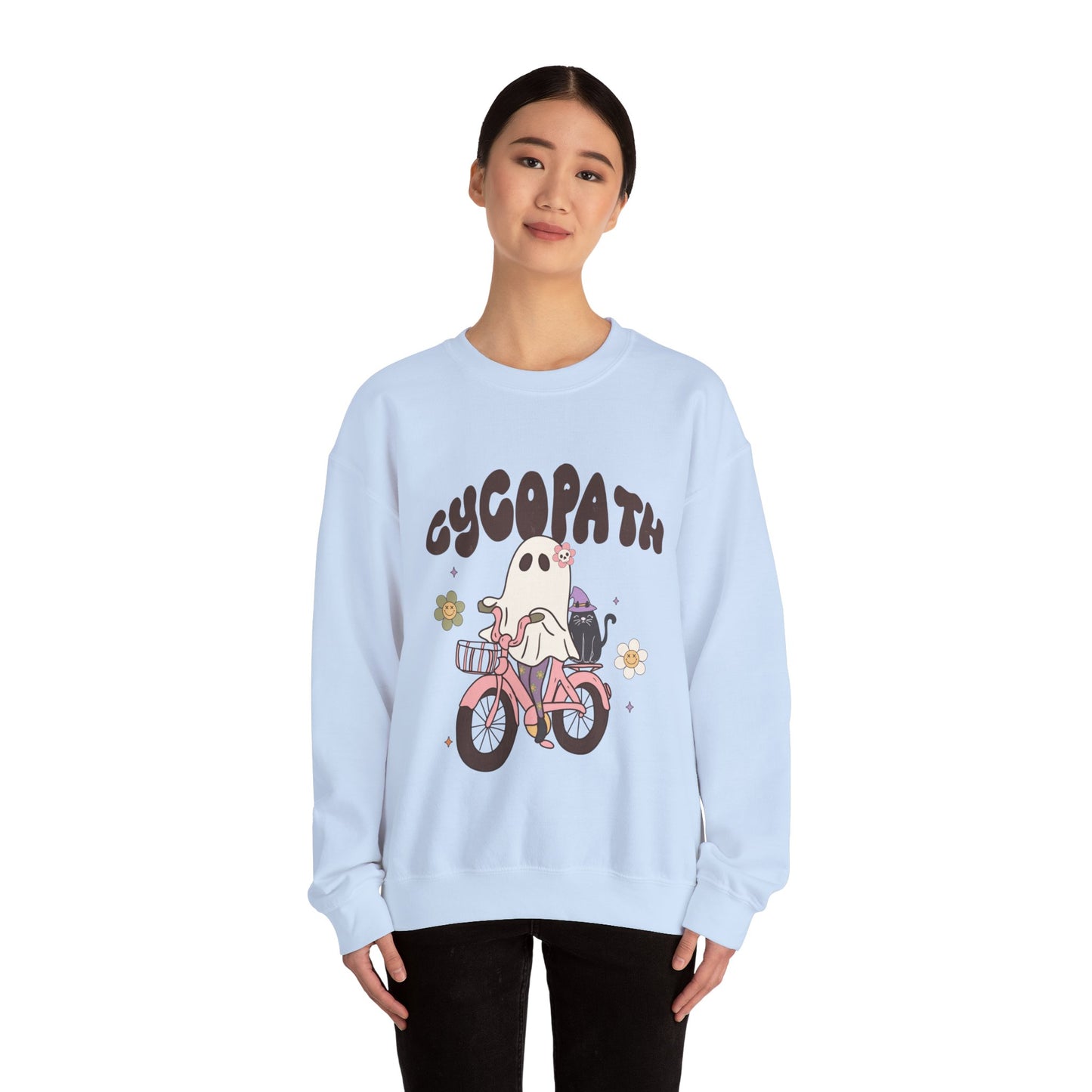 Cycopath Sweatshirt Funny Halloween Sweater Ghost on Bicycle Fall Crewneck Spooky Season Halloween Retro Trendy Vintage Halloween Outfit