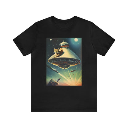 Funny Spaceship Cat UFO Shirts Retro Vintage Graphic Galaxy Cat Unisex T-Shirt Unique Flying Saucer UAP tshirt Cat Lover Tee Weird Cool Gift