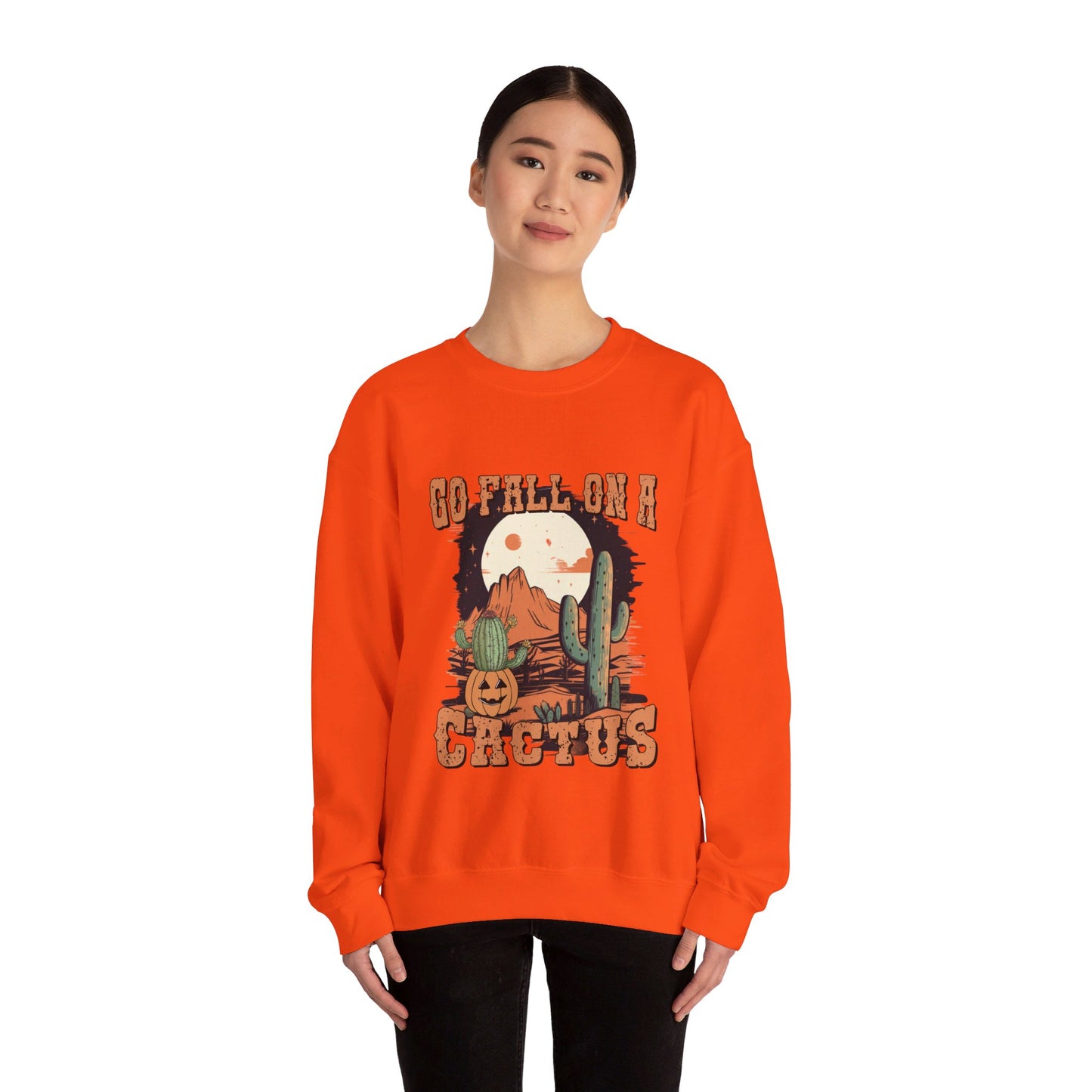 Go Fall On A Cactus Sweatshirt Funny Halloween Sweater Retro Vintage Western Halloween Crewneck Funny Cowboy Pumpkin Fall Sweater Autumn