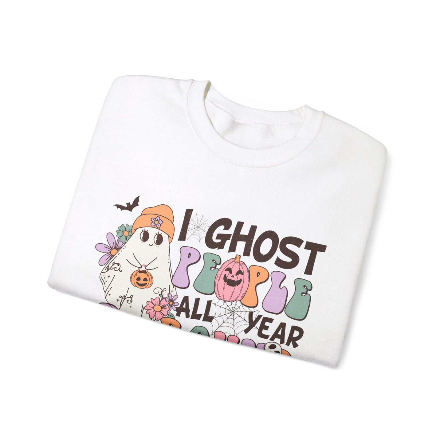 I Ghost People Year Round Sweatshirt Funny Halloween Sweater Retro Halloween Sweatshirt Cool Ghost Halloween Apparel Groovy Spooky Season