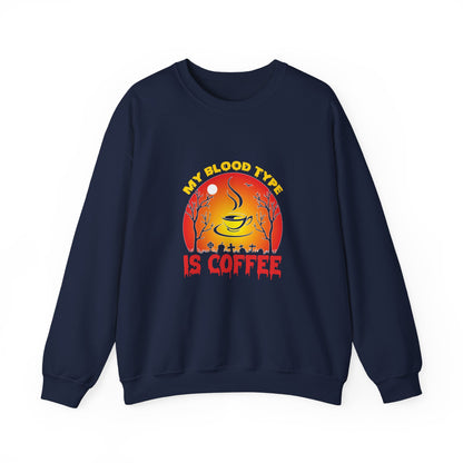 My Blood Type Is Coffee Sweatshirt Funny Halloween Sweater Retro Sweatshirt Halloween Coffee Lover Crewneck Funny Caffeine Addict Sweater