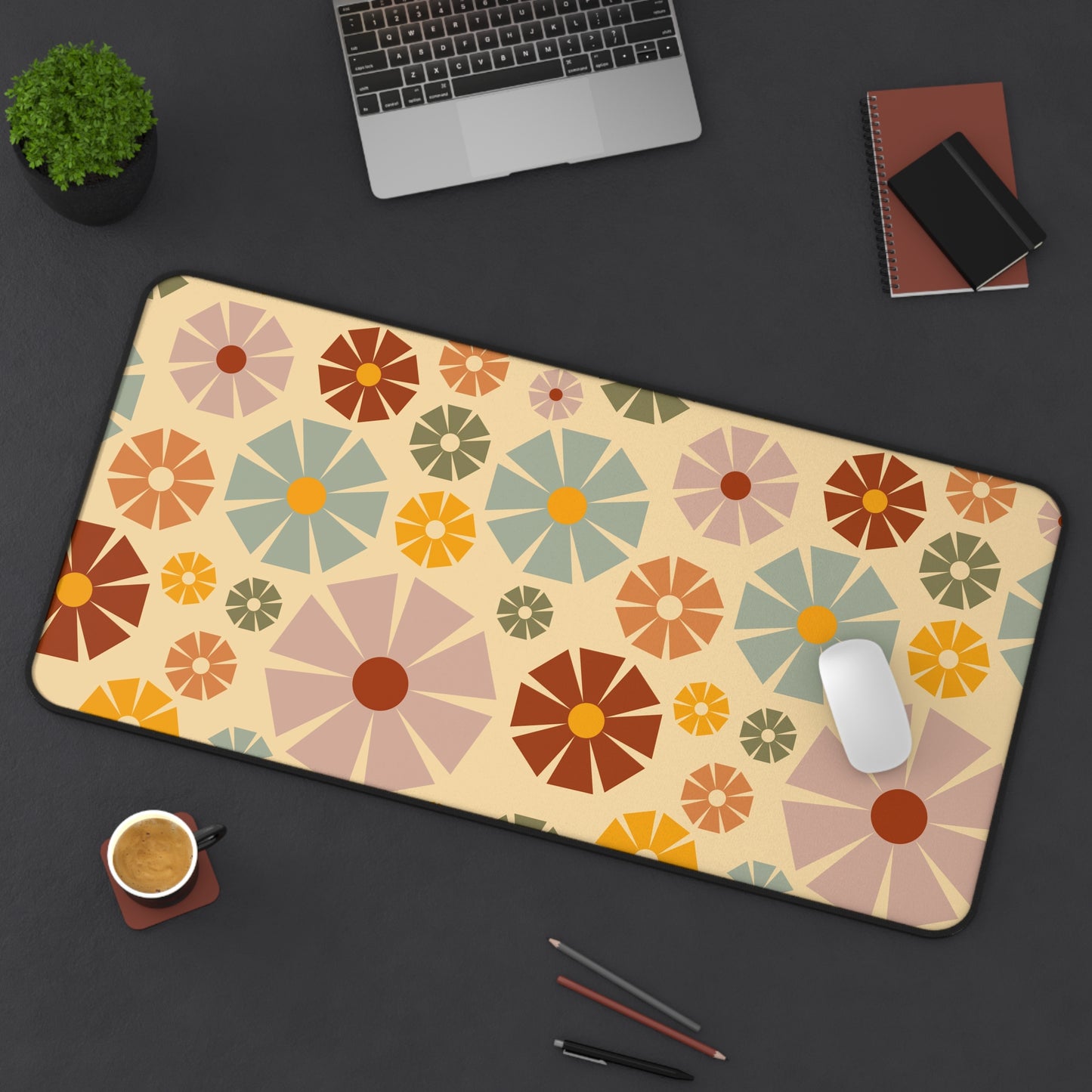 Retro Floral Desk Mat Groovy Hippie Flower Power Office Desk Accessories 60s 70s Vintage Mouse Pad Funky Boho Chic Desk Pad Gift Idea Ladies