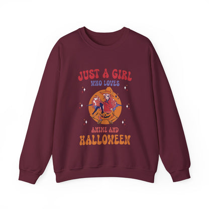 Anime Halloween Sweatshirt Just a girl who loves Anime and Halloween Fall Sweater Cute Lofi Crewneck Halloween Apparel Manga Fan Women Gift