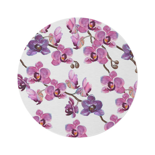 Orchid Plant Round Rug Pink Purple Modern Floral  Asian Home Decor Non Slip Rug Carpet Matching Bedroom Living Room Rug New Home Adult Gift