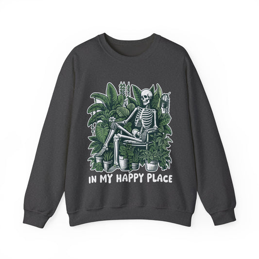 In My Happy Place Sweatshirt Funny Plant Lover Halloween Sweater Gardener's Pullover Sweater Plant Lover Skeleton Sweatshirt Gardening Gift