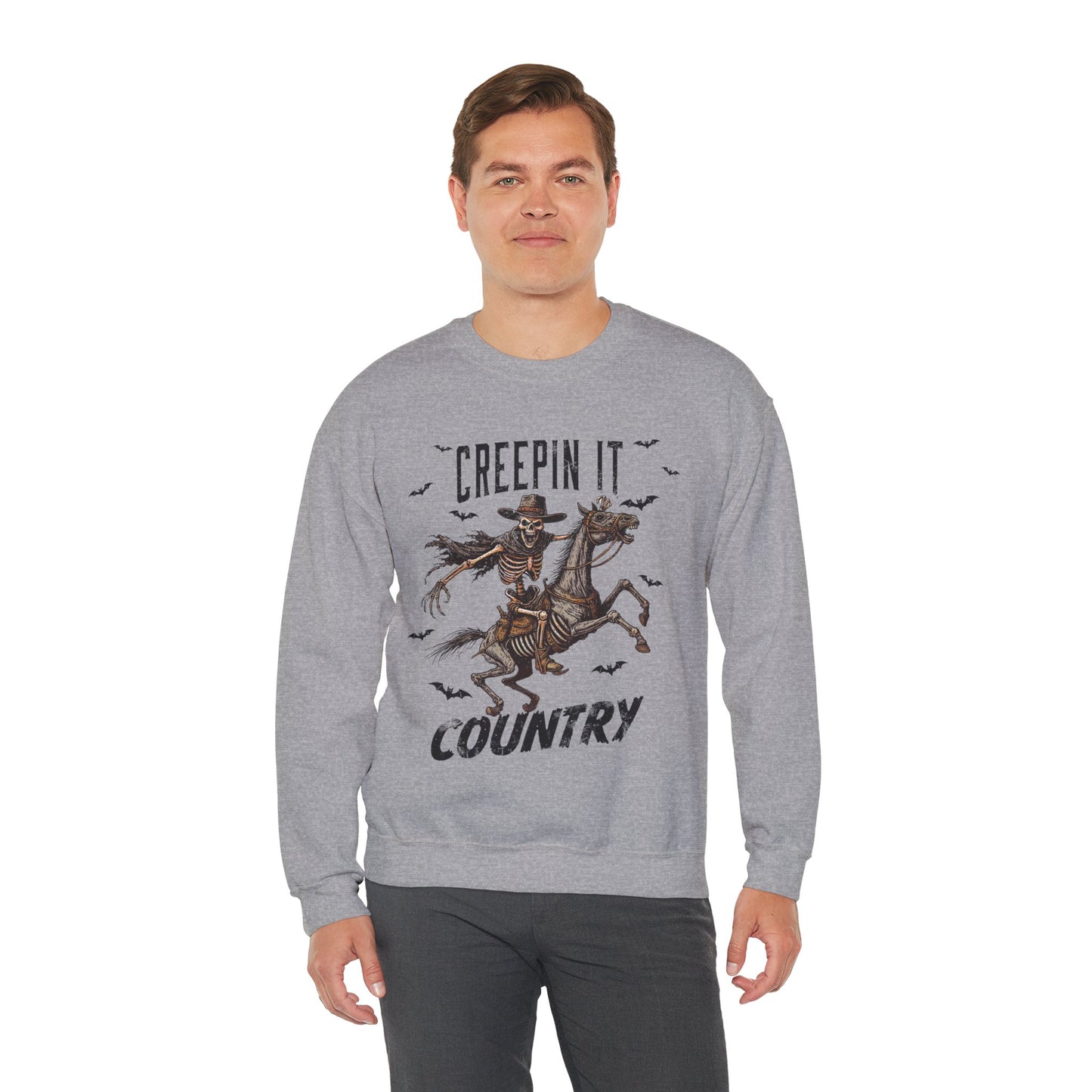 Creepin It Country Sweatshirt Western Rodeo Skeleton Halloween Sweater Spooky Costume Pullover Sweater Western Halloween Spooky Season Gift2