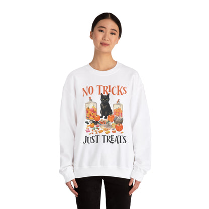 No Tricks Just Treats Sweatshirt Vintage 1950s Halloween Sweater Halloween Party Sweatshirt Retro Halloween Fall Sweater Funny Cat Lover