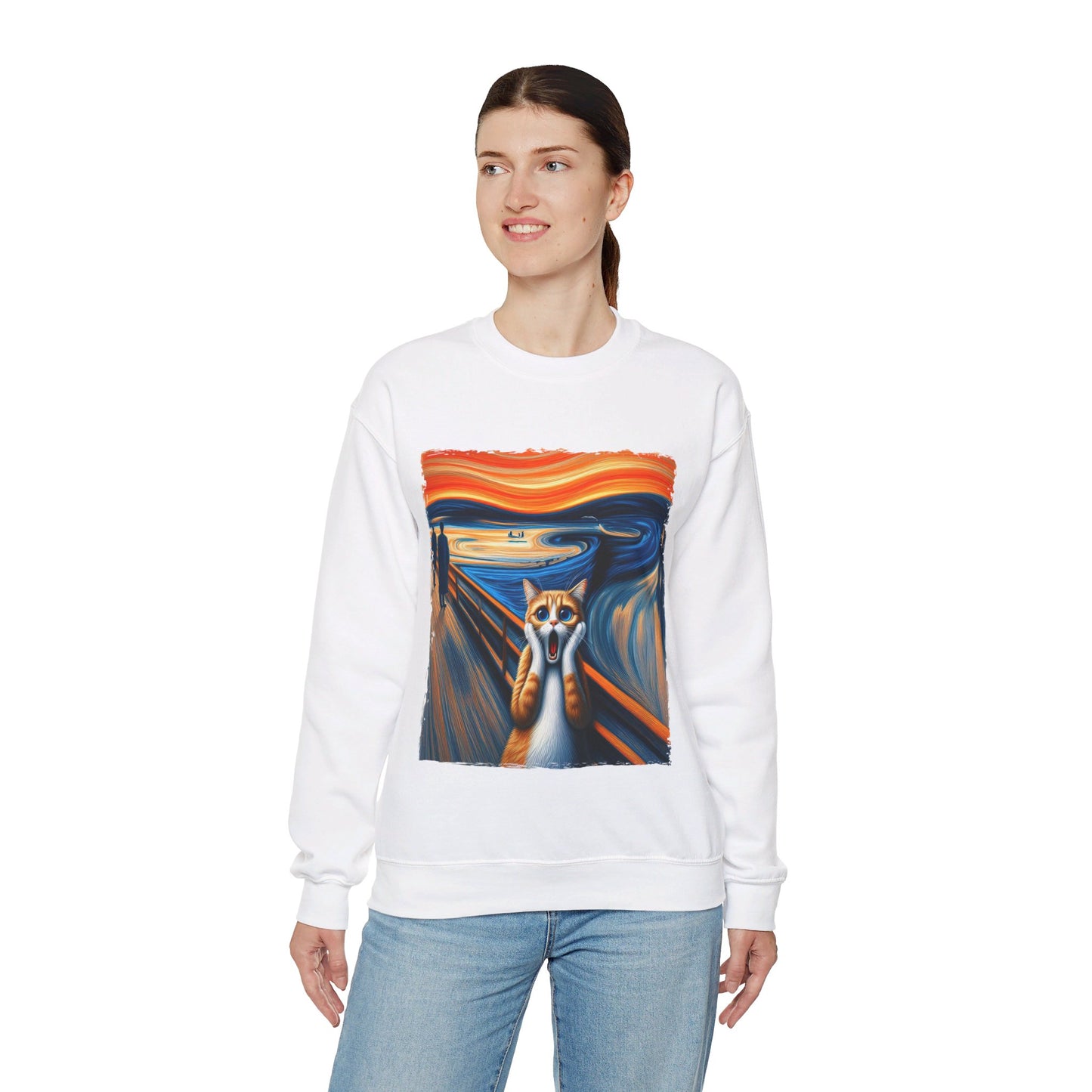 Funny Edvard Munch Cat Sweatshirt Funny The Scream-ing Cat Art Painting Sweater Parody of Edvard Munch Cat Sweater Unique Art Cat Lover Gift