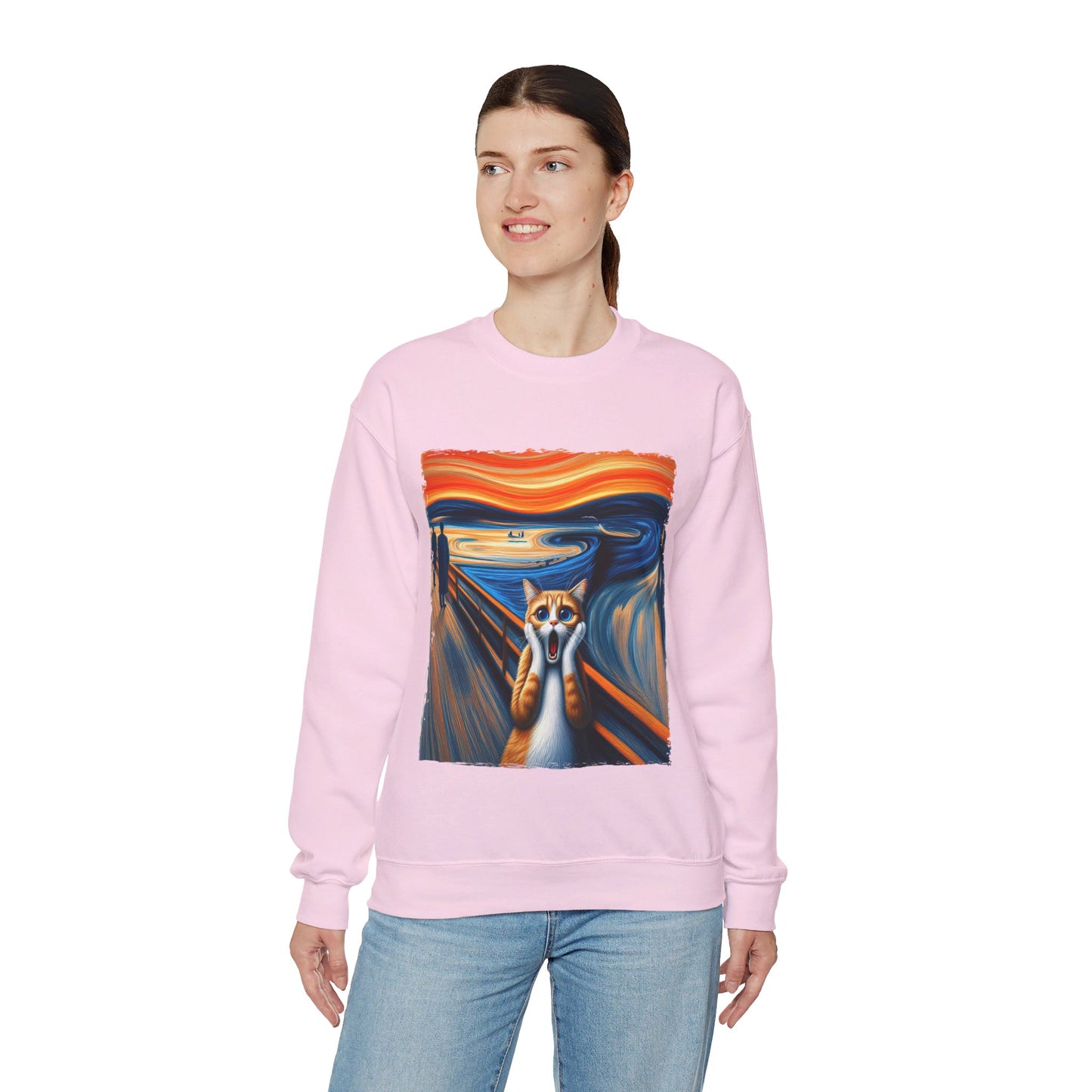 Funny Edvard Munch Cat Sweatshirt Funny The Scream-ing Cat Art Painting Sweater Parody of Edvard Munch Cat Sweater Unique Art Cat Lover Gift