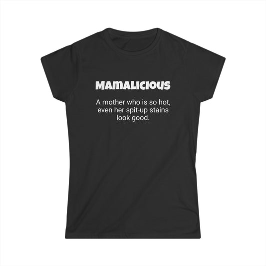 Funny Mom's Women's Softstyle Tee, "Mamalicious", Mother's Day Gift,T-shirt for Her, Ladies Adult Unique Novelty Present