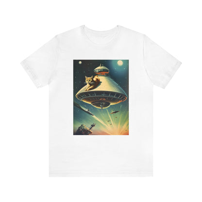 Funny Spaceship Cat UFO Shirts Retro Vintage Graphic Galaxy Cat Unisex T-Shirt Unique Flying Saucer UAP tshirt Cat Lover Tee Weird Cool Gift