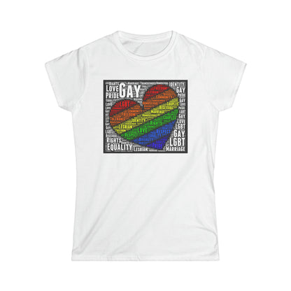 Women's LGBTQ Lesbian Gay Pride Word Cloud T-Shirt, Proud Love Support Gift, Rainbow Heart Apparel,Unique Pride Month t shirt