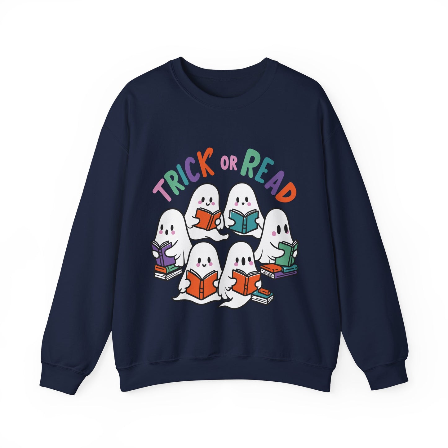 Halloween Teacher Sweatshirt Trick or Read Sweater Library Book Lover Pullover Librarian Sweatshirt Cute Ghosts Reading Books Sweater Gift 2