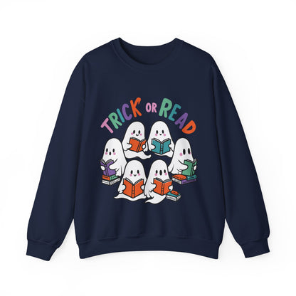 Halloween Teacher Sweatshirt Trick or Read Sweater Library Book Lover Pullover Librarian Sweatshirt Cute Ghosts Reading Books Sweater Gift 2