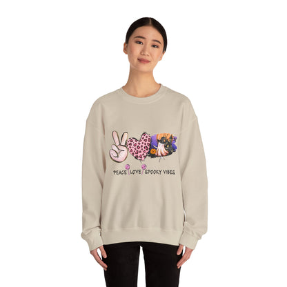 Peace Love Spooky Vibes Sweatshirt Retro Vintage Halloween Sweater Funny Halloween Apparel Spooky Season Crewneck Trendy Boho Halloween Gift