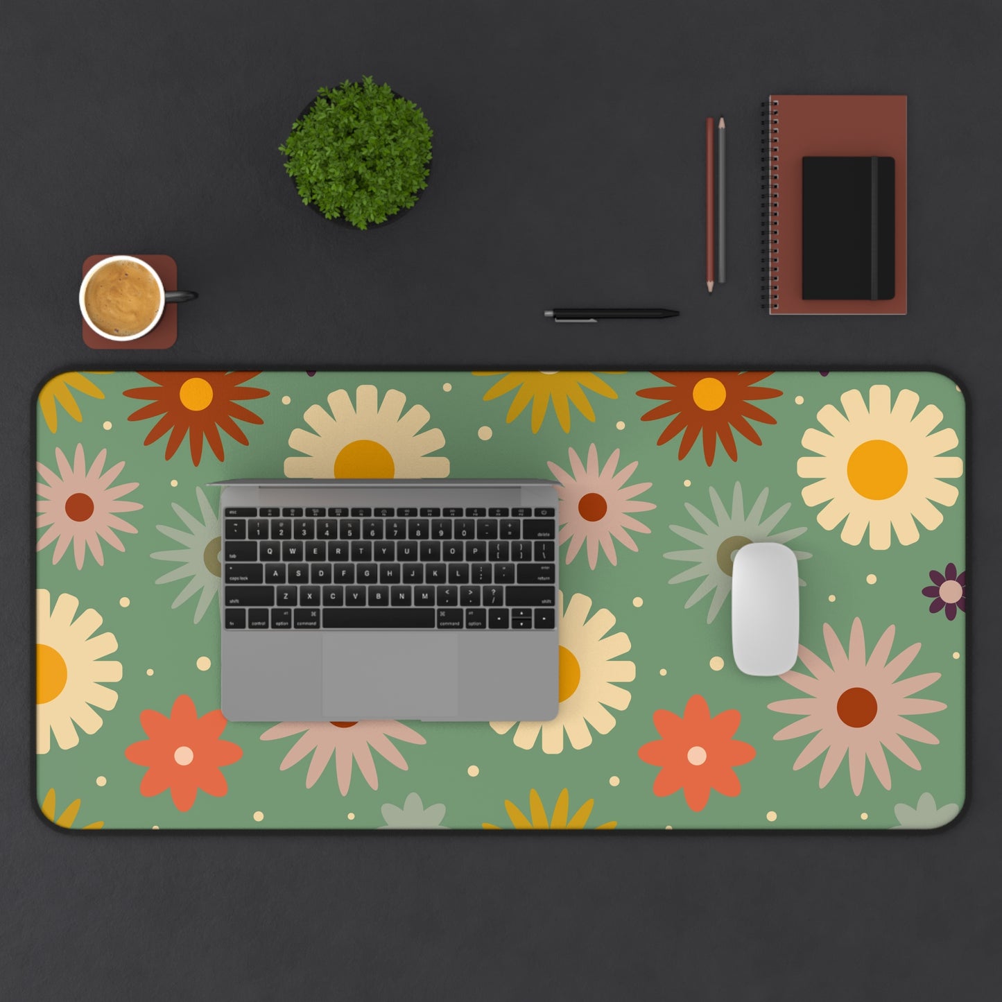 Retro Floral Desk Mat 60s 70s Groovy Hippie Flower Power Office Desk Accessories Vintage Mouse Pad Funky Boho Chic Desk Pad Gift Idea Ladies