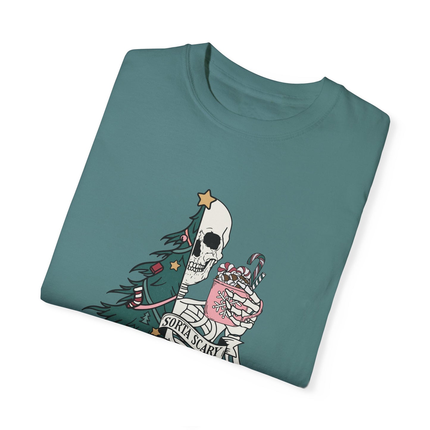 Comfort Colors® Sorta Merry Sorta Scary Tee Funny Christmas Tshirt Cute Spooky Season Shirt Christmas Skeleton TShirt Retro Vintage Xmas Tee