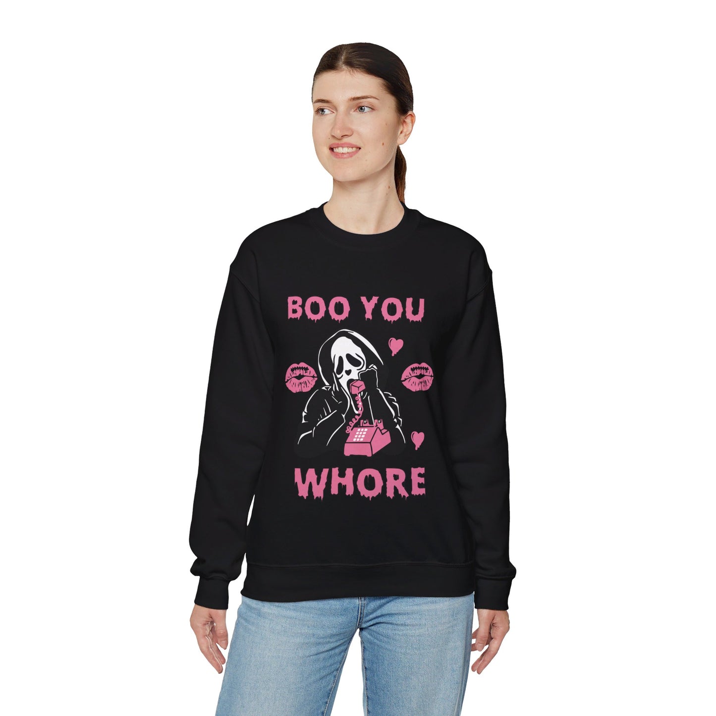 Boo You Whore Sweatshirt Funny Halloween Sweater Spooky Season Sweatshirt Horror Movie Halloween Outfit Ghostface Valentine Sweatshirt Gift