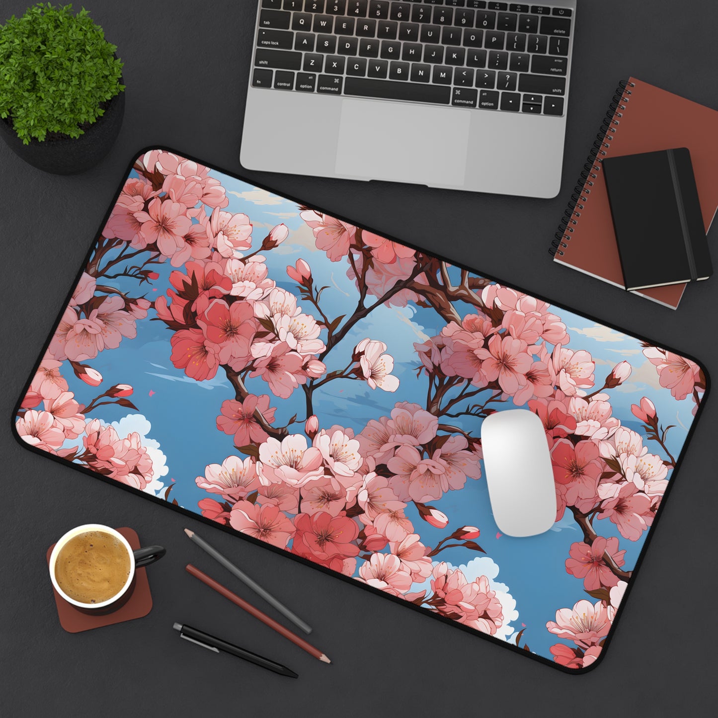 Anime Spring Flowers Desk Mat Lofi Office Desk Accessory Manga Floral Mouse Pad Japanese XL Desk Pad Large Gaming Mousepad Unique Gift Idea