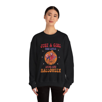 Anime Halloween Sweatshirt Just a girl who loves Anime and Halloween Fall Sweater Cute Lofi Crewneck Halloween Apparel Manga Fan Women Gift