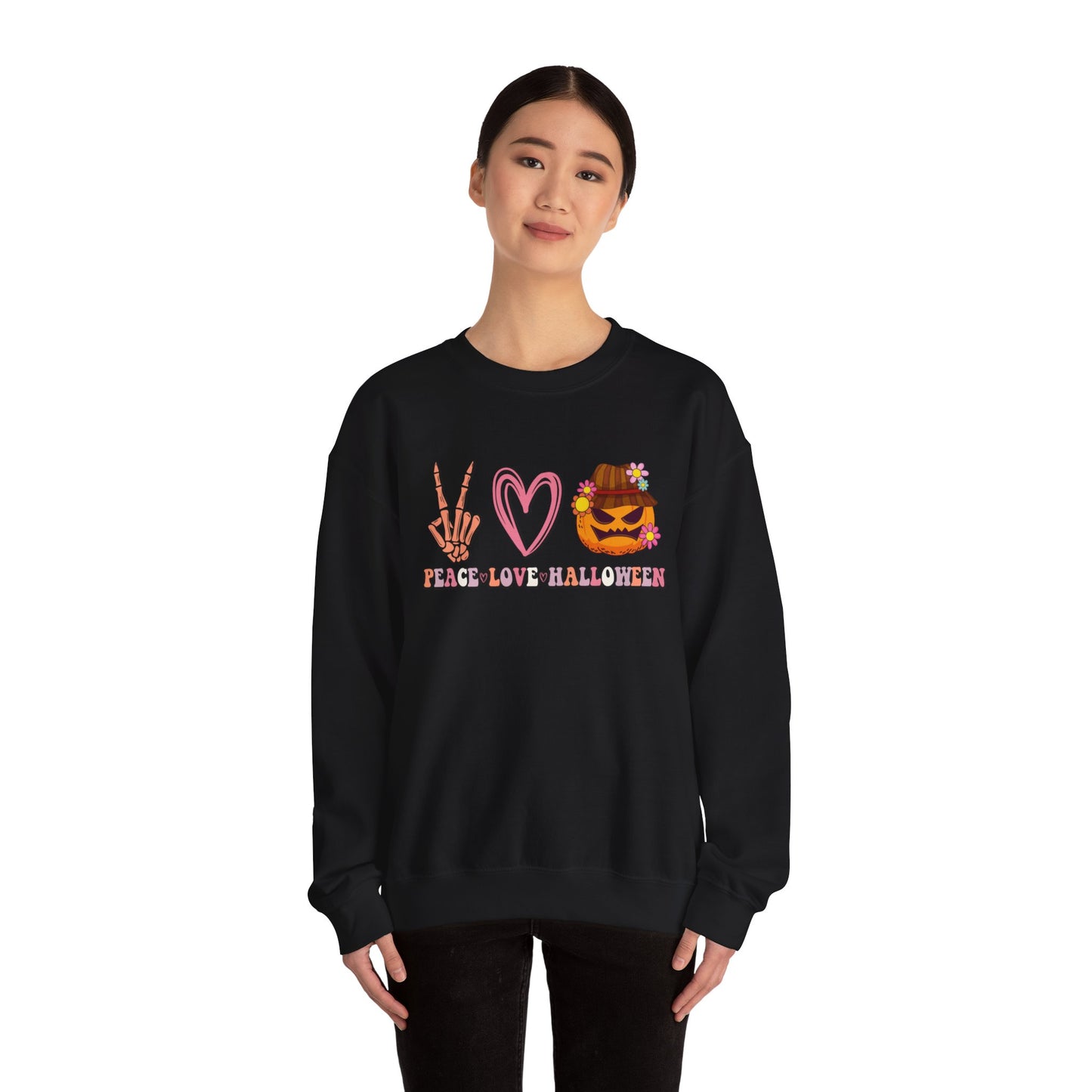 Peace Love Halloween Sweatshirt Funny Halloween Sweater Pumpkin Skeleton Spooky Season Lover Peace Love Pumpkin Sweatshirt Retro Halloween