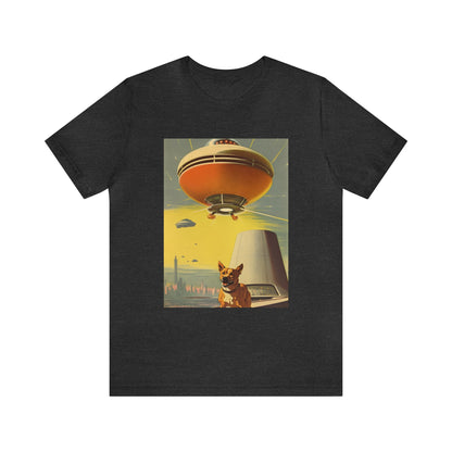 Funny Spaceship Dog UFO Shirts Retro Vintage Graphic UAP tshirt Dog Lover Tee Weird Cool Gift Galaxy Dog Unisex T-Shirt Unique Flying Saucer