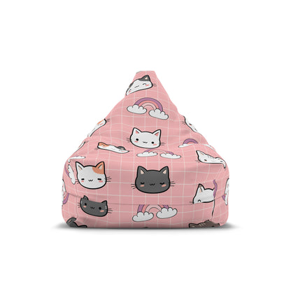 Cute Kitty Cat Faces Pets Rainbow Bean Bag Chair Cover Pink Girl Animal Lover Playroom Bedroom Room Decor Furniture Gift Beanbags for Girls