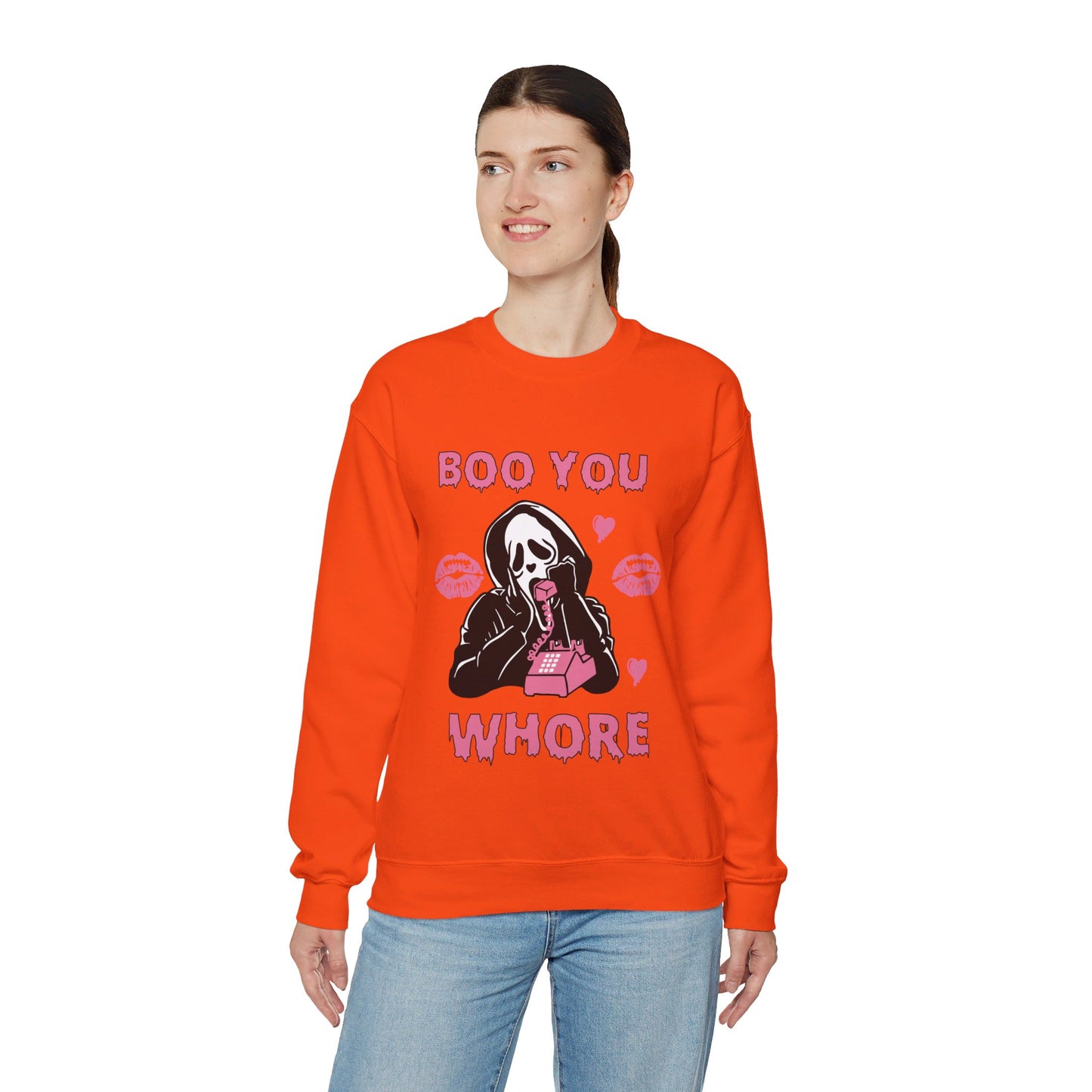 Boo You Whore Sweatshirt Funny Halloween Sweater Spooky Season Sweatshirt Horror Movie Halloween Outfit Ghostface Valentine Sweatshirt Gift