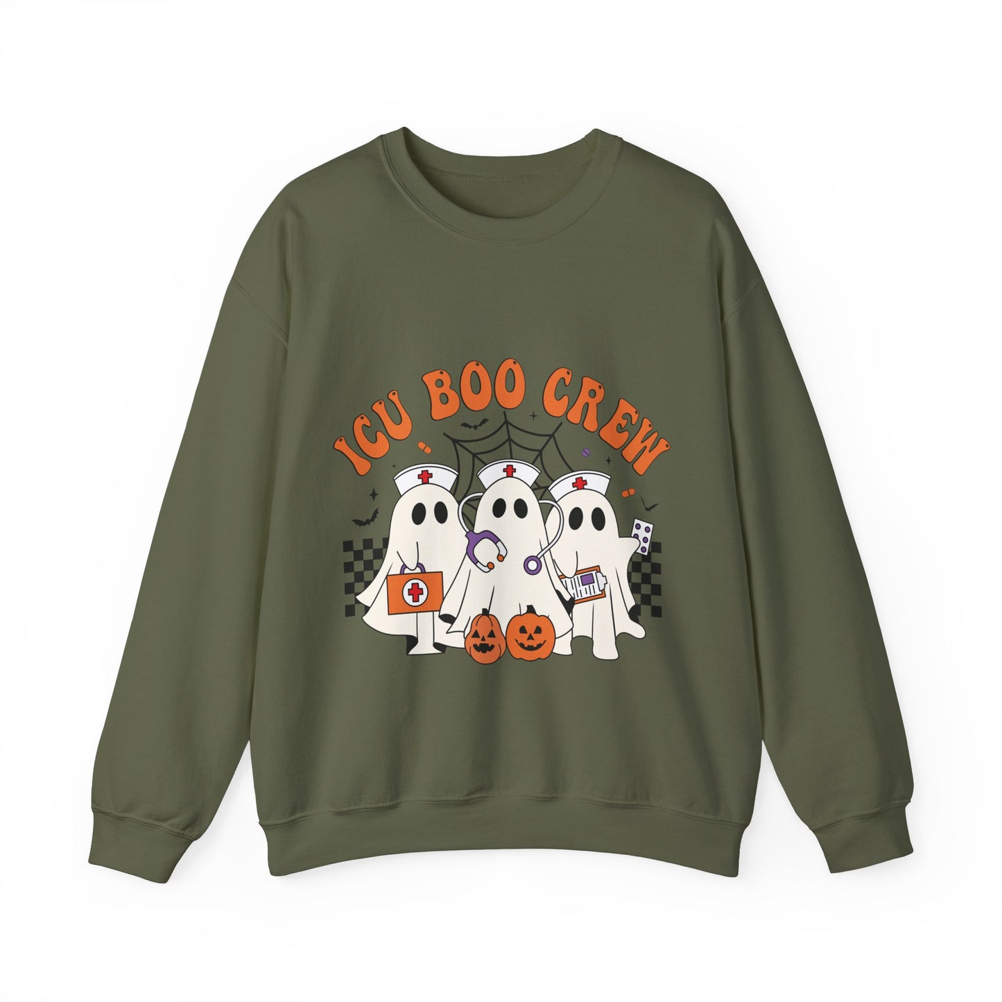 ICU Boo Crew Nurse Sweatshirt Ghost ICU Nurse Halloween Sweatshirt Spooky Season Sweater Boo ICU Nursing Student Gift Nurse Squad Pullover