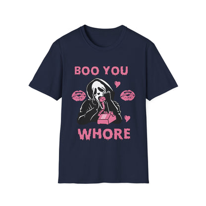 Boo You Whore Unisex T-shirt Funny Halloween T-shirt Spooky Season Tee Shirt Horror Movie Halloween Outfit Ghostface Valentine T-Shirt Gift