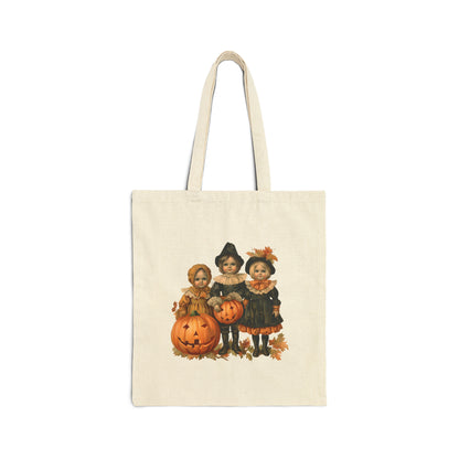 Vintage Trick or Treat Kids Bag Retro Halloween Bag Creepy Kids with Pumpkins 1950s Halloween 50s Sweet Bag Chic Vintage Era Canvas Tote Bag