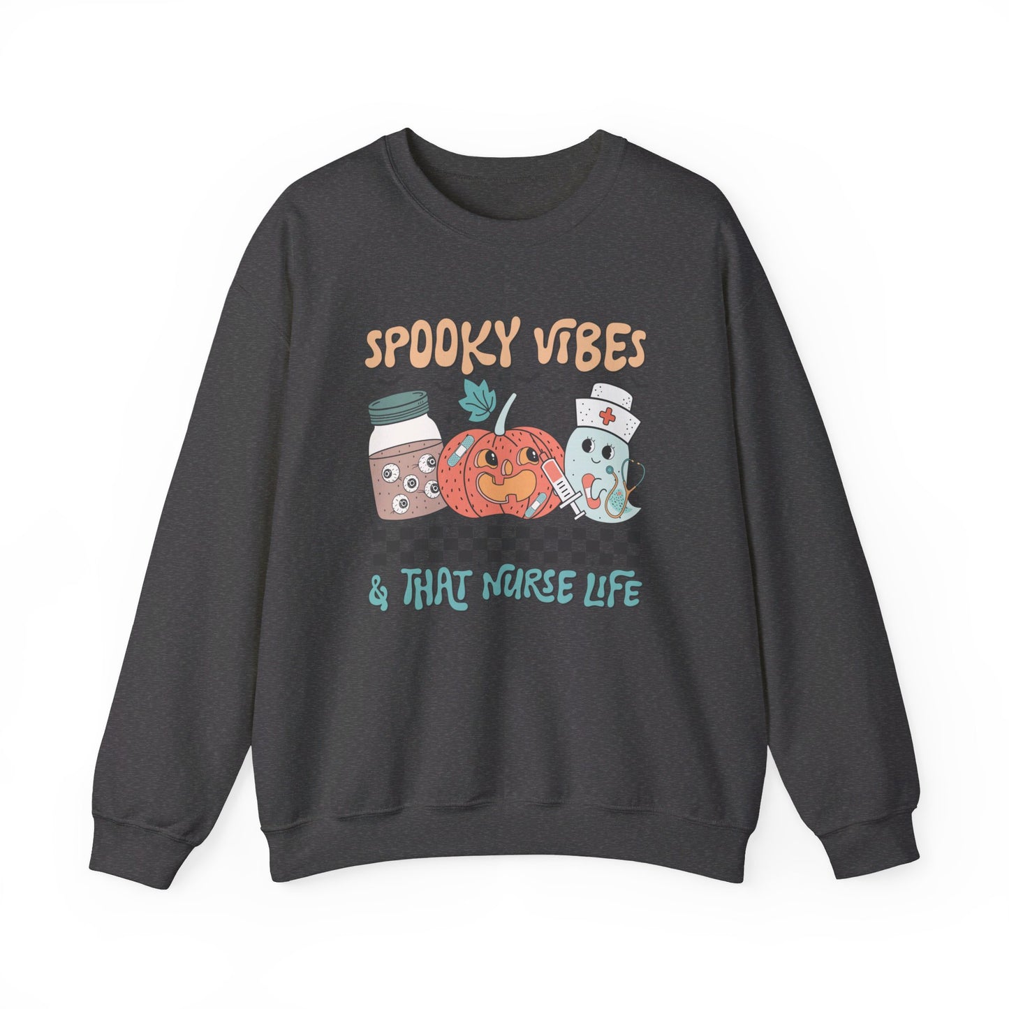 Spooky Vibes And That Nurse Life Halloween Sweatshirt Funny Retro Halloween Sweater Cute Spooky Vibes Crewneck Nurse Nursing Assistant Gift