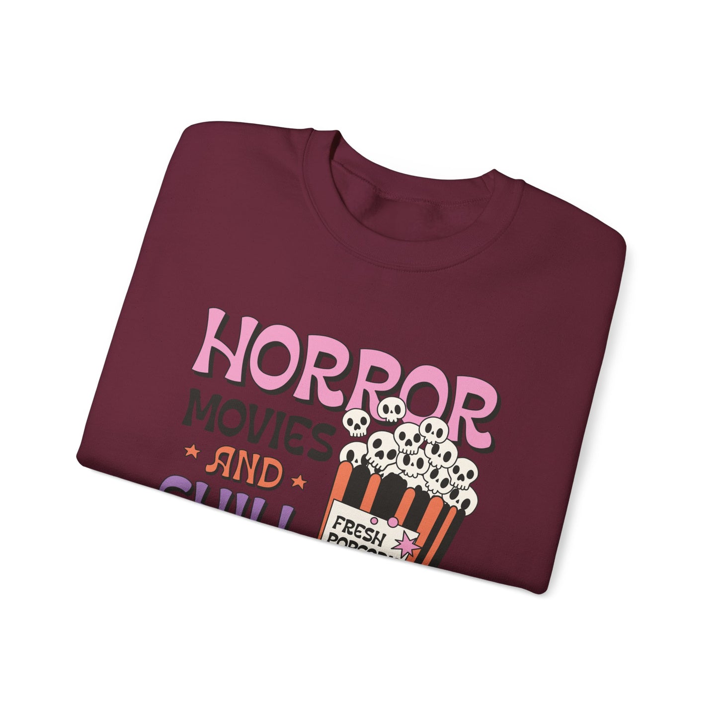 Horror Movies and Chill Sweatshirt Whimsigoth Halloween Sweater Horror Lover Sweatshirt Spooky Popcorn Cute Halloween Scary Movie Fan Gift