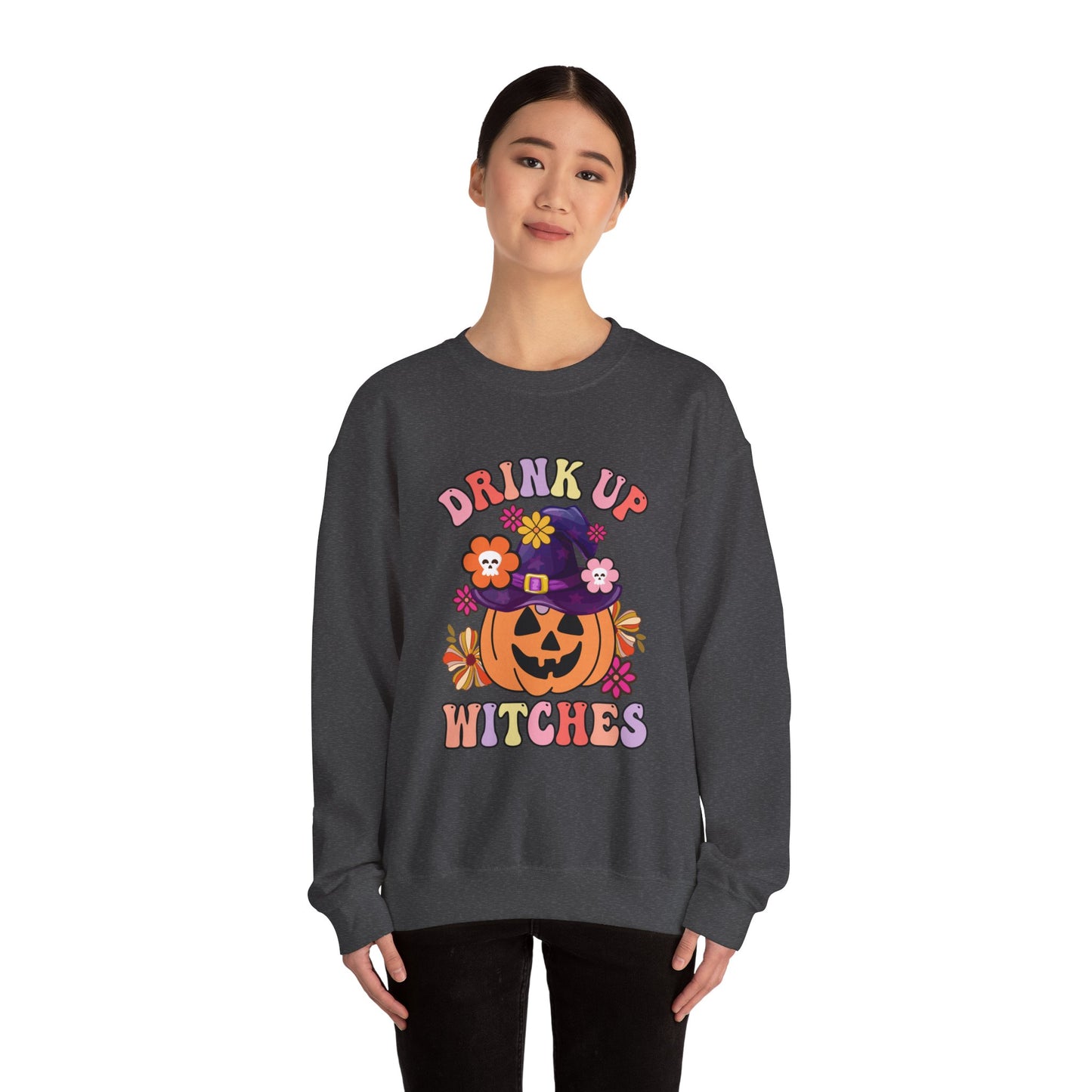 Drink Up Witches Sweatshirt Funny Halloween Retro Halloween Party Sweater Witches Sweatshirt Groovy Halloween Outfit Group Halloween Sweater