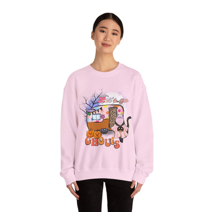 Lets Go Ghouls Sweatshirt Retro Halloween Sweater Funny Cat Halloween Sweat Spooky Season Crewneck Groovy Girls Trip Halloween Party Outfit