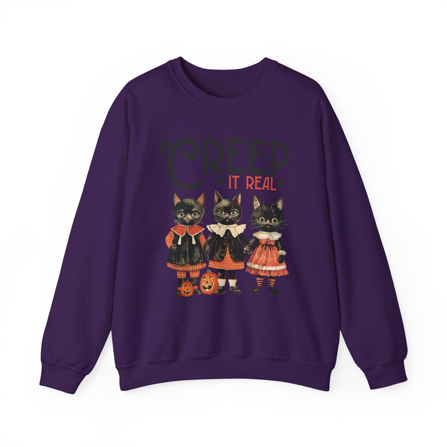 Creep It Real Sweatshirt Vintage 1950s Halloween Sweater Retro Halloween Sweatshirt Funny Black Cats Halloween Apparel Fall Season Cat Lover