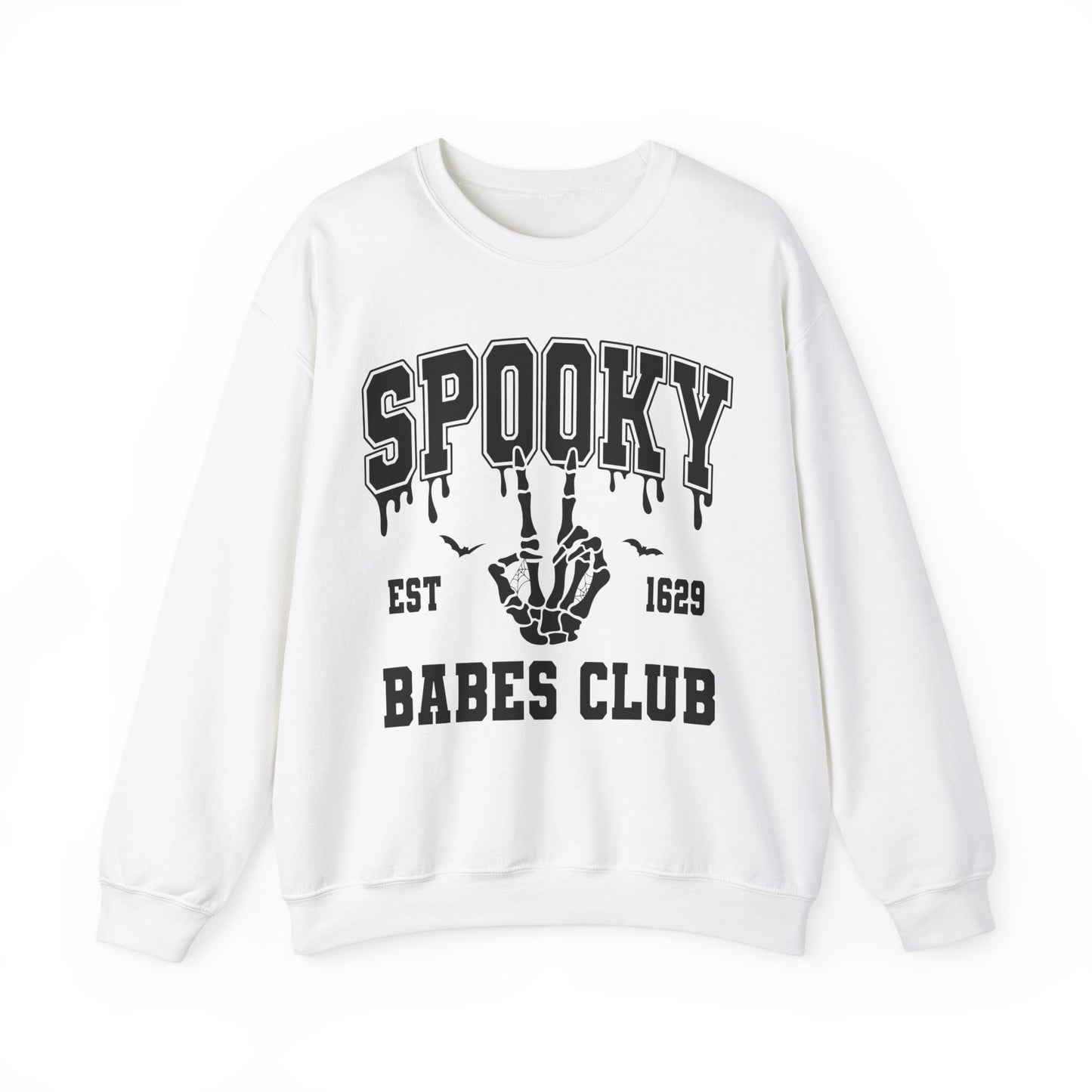 Spooky Babes Club Halloween Sweatshirt Est 1629 Cute Halloween Crewneck Fall Sweater Cool Halloween Apparel Skeleton Hand Unique Women Gift