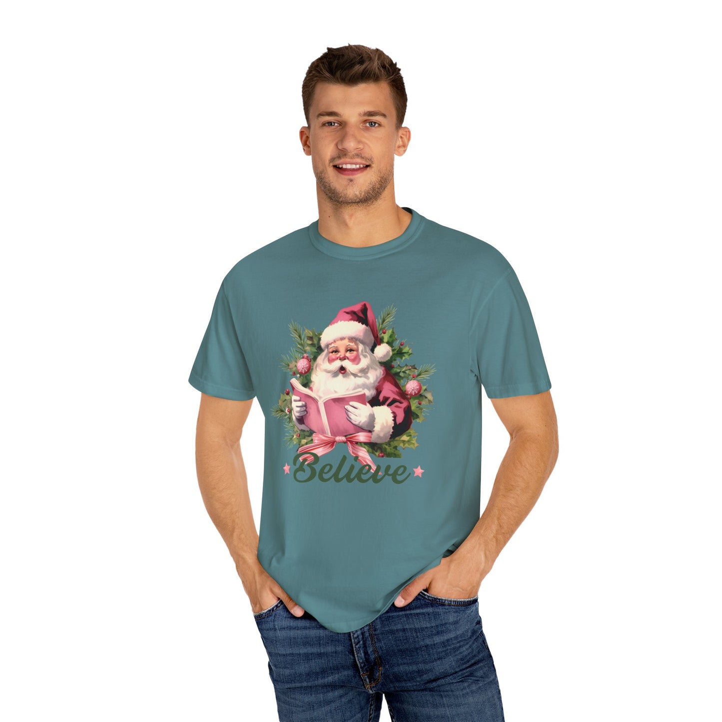 Comfort Colors® Believe Christmas Shirt 1950s Vintage Pink Santa Tshirt Vintage Christmas Believe T-shirt Retro Christmas Party Tee Believe