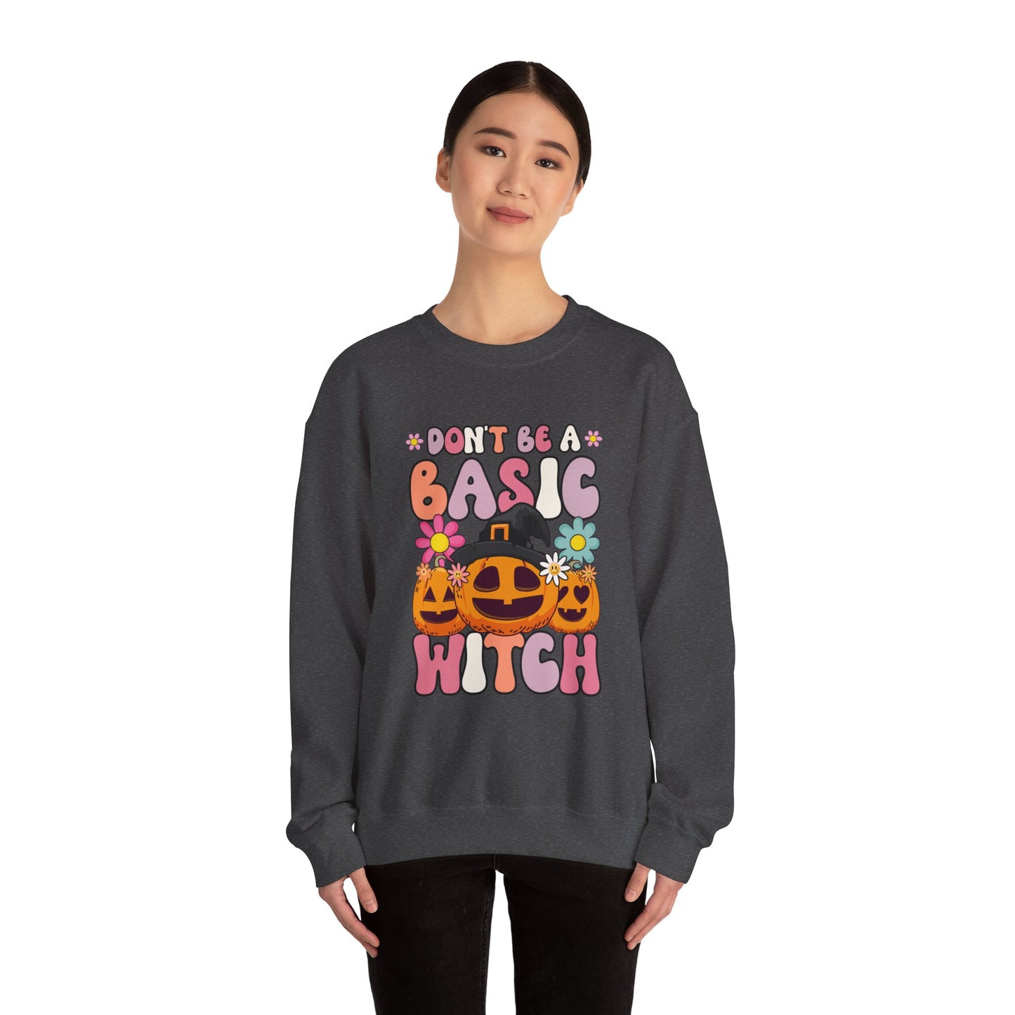 Don't Be a Basic Witch Sweatshit Retro Halloween Sweater Witch Halloween Groovy Sweat Spooky Season Apparel Crewneck Halloween Women Gift