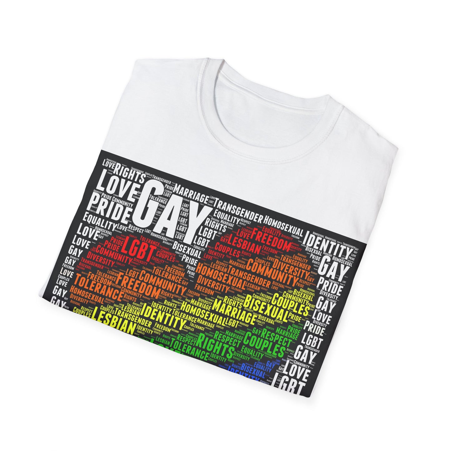 Unisex LGBTQ Lesbian Gay Pride Word Cloud T-Shirt, Proud Love Support Gift, Rainbow Heart Apparel, Unique Pride Month t shirt