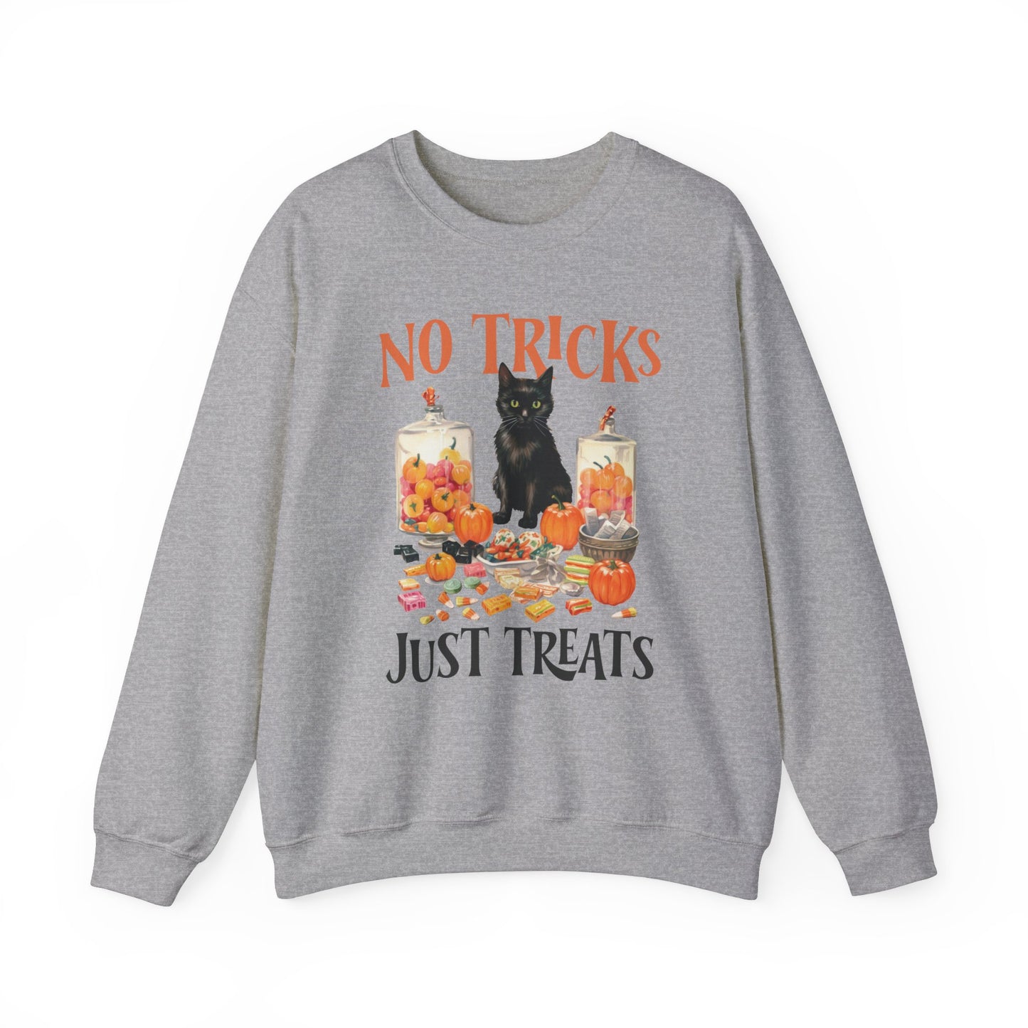 No Tricks Just Treats Sweatshirt Vintage 1950s Halloween Sweater Halloween Party Sweatshirt Retro Halloween Fall Sweater Funny Cat Lover