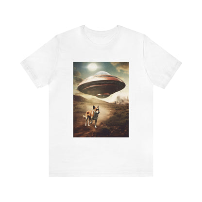 Funny Spaceship Dog UFO Shirts Dog Lover Tee Weird Cool Gift Retro Vintage Graphic UAP tshirt Galaxy Dog Unisex T-Shirt Unique Flying Saucer