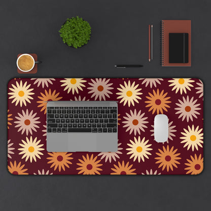 Retro Floral Desk Mat Groovy Boho Chic Office Desk Accessories 60s 70s Hippie Flower Power Mouse Pad Funky Vintage Desk Pad Gift Idea Ladies