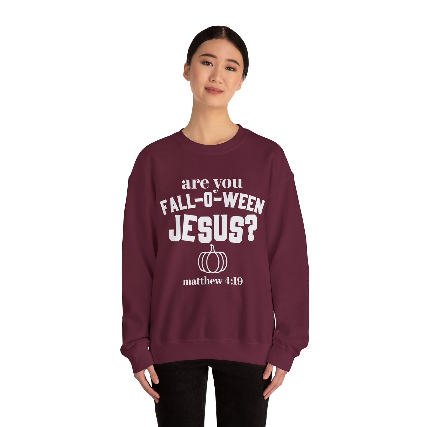 Are You Fall-O-Ween Jesus Sweatshirt Falloween Jesus Halloween Sweater Christian Religious Crewneck Follow Jesus Sweater Matthew Bible 4:19