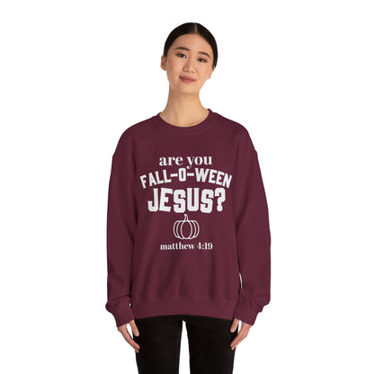 Are You Fall-O-Ween Jesus Sweatshirt Falloween Jesus Halloween Sweater Christian Religious Crewneck Follow Jesus Sweater Matthew Bible 4:19