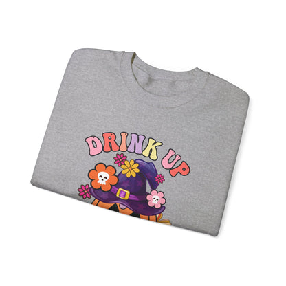 Drink Up Witches Sweatshirt Funny Halloween Retro Halloween Party Sweater Witches Sweatshirt Groovy Halloween Outfit Group Halloween Sweater